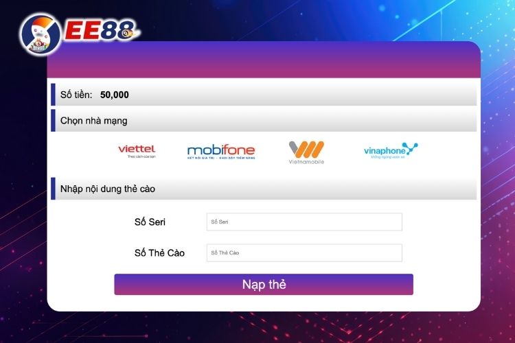 EE88 nạp tiền thông qua mục thẻ cào (A)
