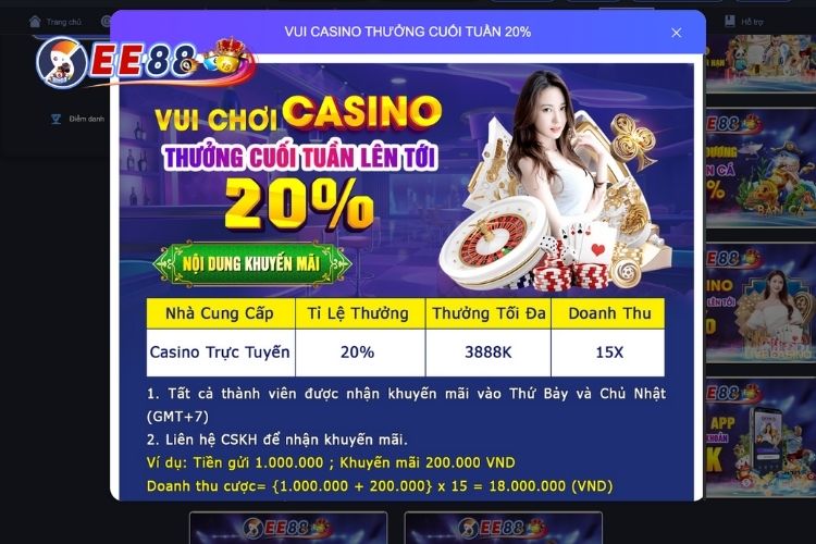 Săn thưởng cuối tuần cùng vui chơi casino nhận nóng ngay 20%