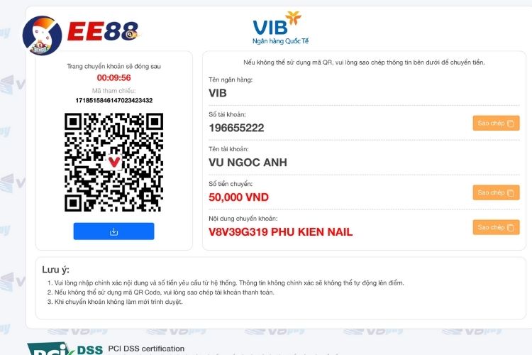 Thông tin giao dịch V8Pay được nhà cái cung cấp